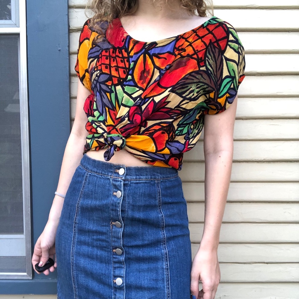 🚫SOLD🚫funky tropical 80s vintage blouse